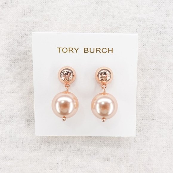 Tory Burch Jewelry - Tory Burch Women's Crystal Faux Pearl Drop Earrings Rose Gold OS